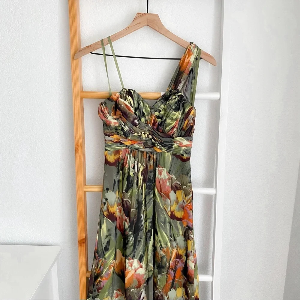 PRICE DROP! Ted Baker Maxi Dress One Shoulder Green Floral - Picture 5 of 12